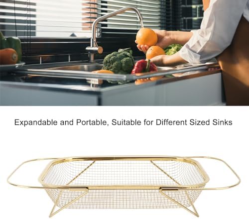 Over The Sink Colander, Stainless Steel Strainer Basket with Handles