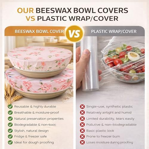 Reusable Beeswax Bowl Covers for Bread Proofing, 2 Pack, 12 Inch
