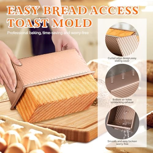 3-Pack Bread Pan with Lids, 2.2LB & 1LB & 1LB Dough Capacity