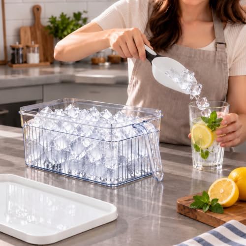1 Set Ice Bin for Freezer with Lid Scoop, Black Handle