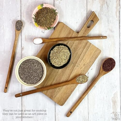 Long Handle Acacia Wooden Measuring Spoons, 100% Natural Food Grade