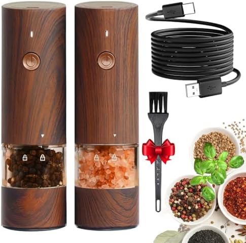 Electric Salt and Pepper Grinder Set, Wood Grain