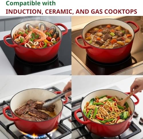 10 Quart Dutch Oven Approx, 9.5 qt Enameled Cast Iron Dutch Oven Pot & Lid