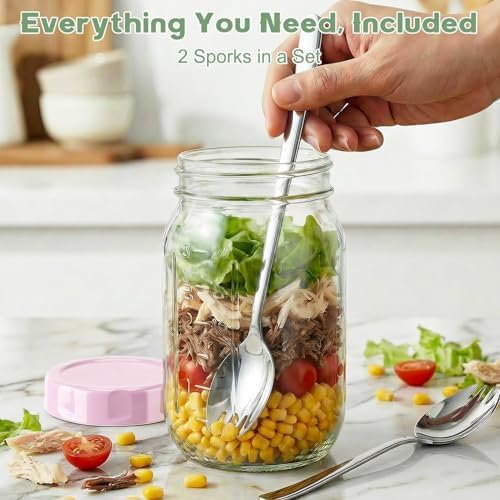 Salad Jars with Lids Meal Prep Containers Glass - 32oz Leakproof Mason