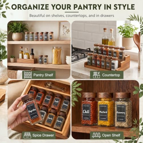 24 Pack 4oz Hammered Glass Spice Jars with Wood Lids, Dual Shaker