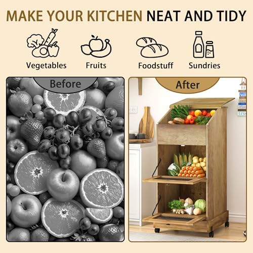 Rolling Potato Storage Cabinet, Brown Kitchen Vegetable Food Storage