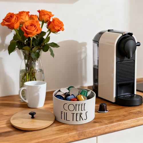 Coffee Filter Holder with Bamboo Lid, Large Capacity