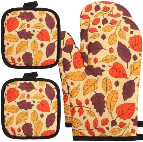 4-Piece Fall Oven Mitt and Pot Holder Set, Maple Leaves