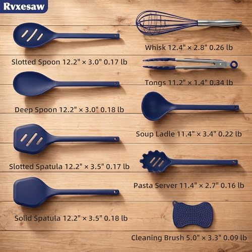 Kitchen Utensils Set, 9 PCS Silicone Cooking Utensils, Navy Blue