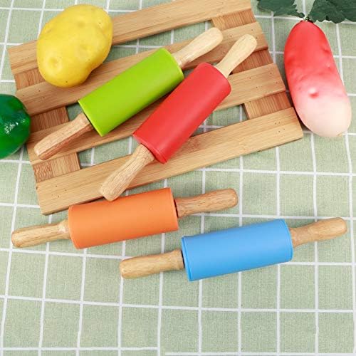 4pcs Mini Silicone Rolling Pins with Wood Handles for Kids Baking