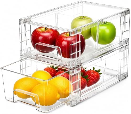 2 Pack Stackable Storage Drawers,Plastic Organizers Bins, Drawers