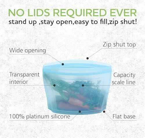 Zip Standing Reusable food container, silicone bag, 6 Pcs Zip