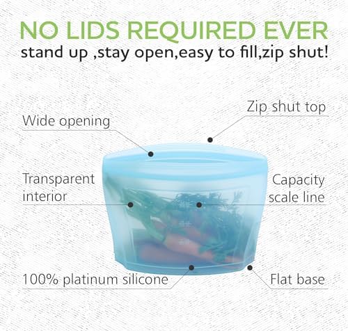 Zip Standing Reusable Silicone Food Storage Bag, Stand Up Food Storage