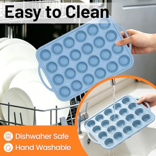 Mini Muffin Pan, Metal Reinforced Frame Cupcake Pans 24-Cup Silicone