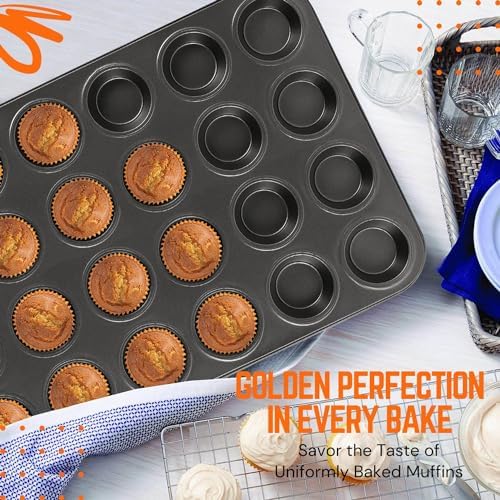 Flexzion 12-Cup Muffin Pans, Nonstick Carbon Steel Bakeware, Black