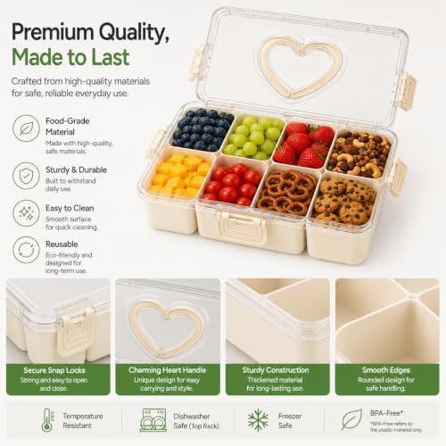 2 Pack Snack Box Container with Lid, Compartment Divided Food Storage