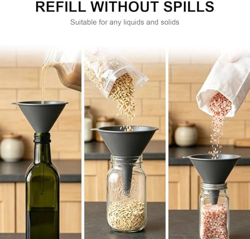 Kitchen Funnel Set of 3 with Cleaning Brush, Small to Large Sizes