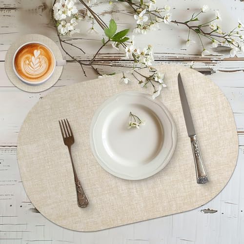 Faux Leather Placemats Set of 4 with Matching Coasters, Heat Resistant