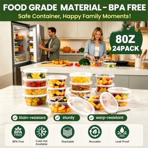8oz Plastic Deli Containers with Lids BPA Free Food Storage Containers