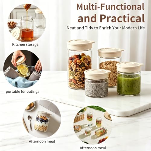 4oz Glass Salad Dressing Containers with Silicone Lids, 6 Pack