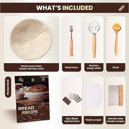 BAKERIA 9" Sourdough Bread Proofing Basket Kit – Artisan Banneton Set