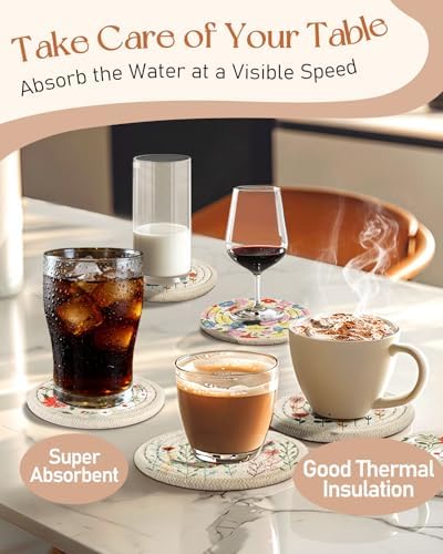 Drink Coasters Set of 4 - Cute Absorbent Cup Coasters for Drinks