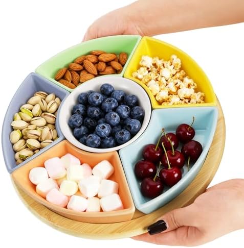 AVLA 11" Ceramic Divided Serving Dishes, Lazy Susan Party Appetizer
