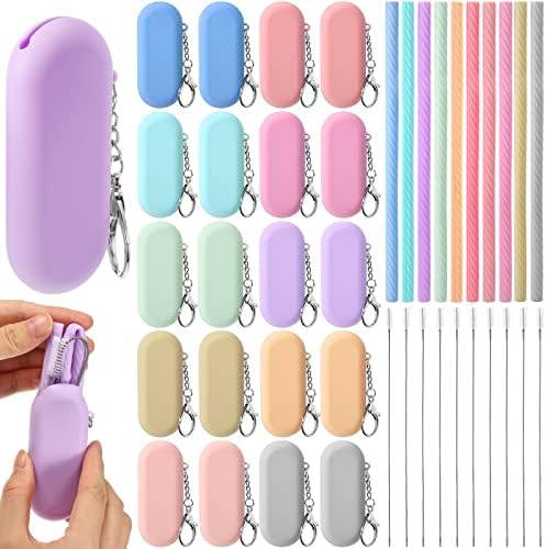 Irenare 20 Set Reusable Travel Silicone Straws with Case and Brush