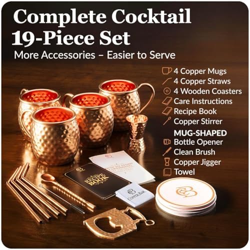 COPPER-BAR Moscow Mule Copper Mugs - Unique HANDCRAFTED Gift Set of 4