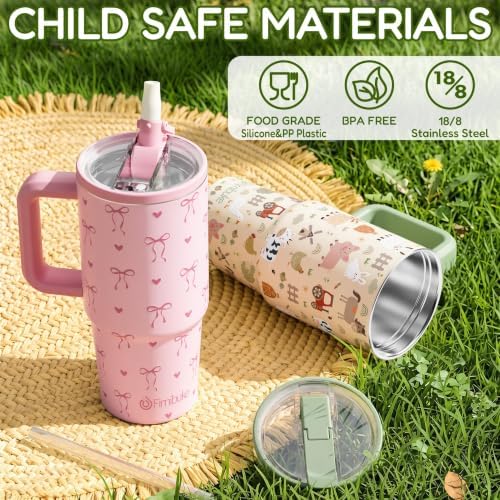 Fimibuke 20oz Toddler Tumbler with Handle & Straw, 2 Pack Insulated