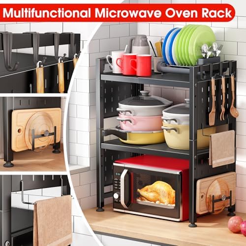 3-Tier Expandable Microwave Stand, 17.4-27.4 Inches, Black