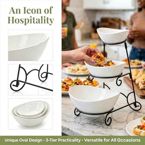 Covzoe 3 Tiered Chip and Dip Serving Set with Metal Stand
