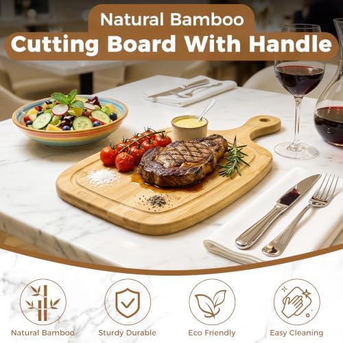 Bamboo Cutting Boards with Handle Set of 2, for Cheese Board - 15.5" ×