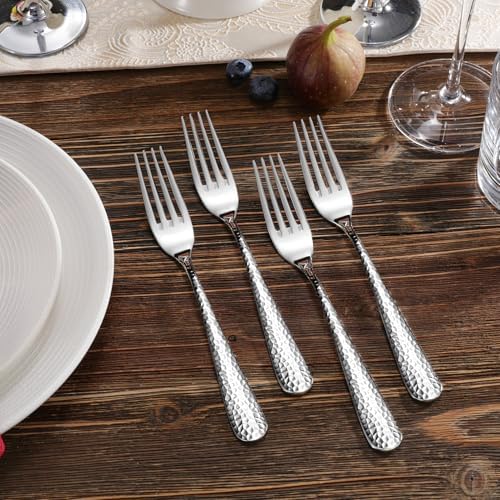KEAWELL Premium Louise Hammered 4-Piece Fork Set (4, 8" Dinner Forks)