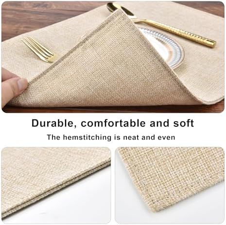 SLKQG Beige Faux Cotton Linen Placemats Set of 6, Heat Resistant