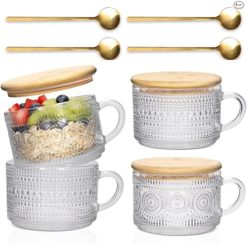 Vintage Coffee Mugs 4pcs Set, 14 Oz Glass Coffee Cups Gifts for Women