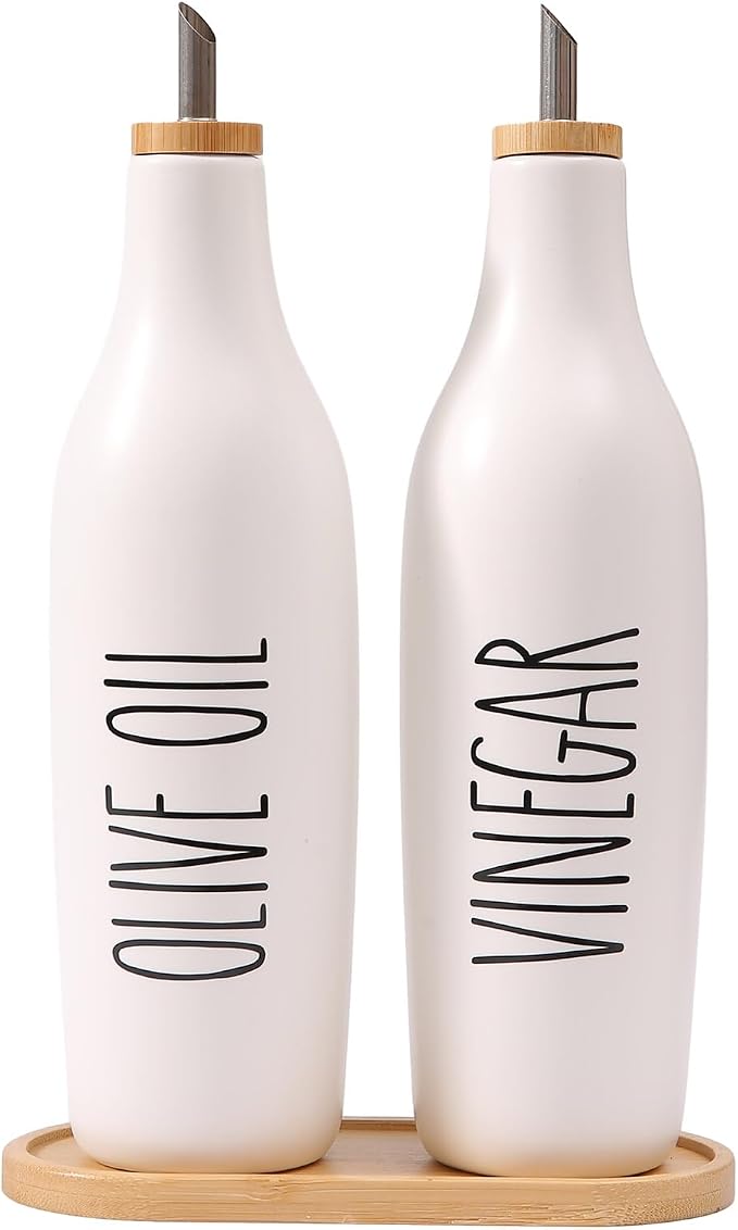 HOMCDALY Olive Oil and Vinegar Dispenser Set, 16oz Ceramic Oil Dispenser by HOME