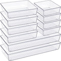 Criusia Drawer Organizer, 10 Pack Large Clear Plastic Set, 3 Size