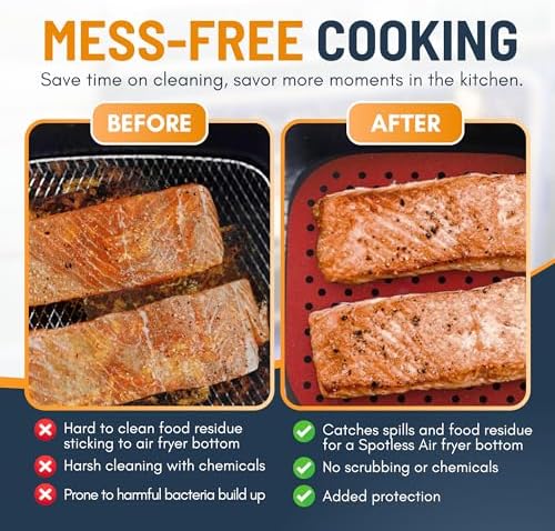 Reusable Square Silicone Air Fryer Liners (8.5 Inch, 3 Pack) by
