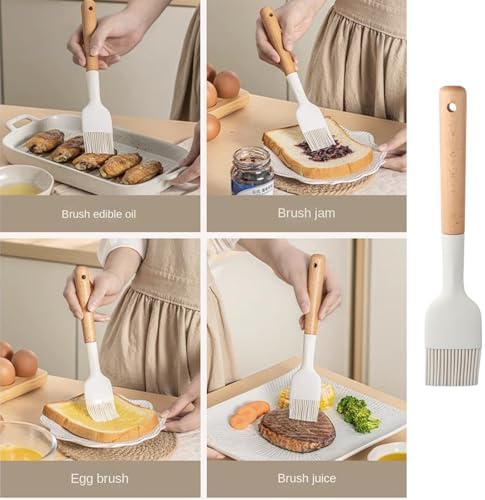 2Pcs Silicone Oil Brush with Wooden Handle,Durable Basting Brush