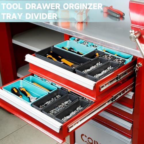 Tool Box Organizer Tray, 60 PCS & 5 Sizes, Black and Sky Blue