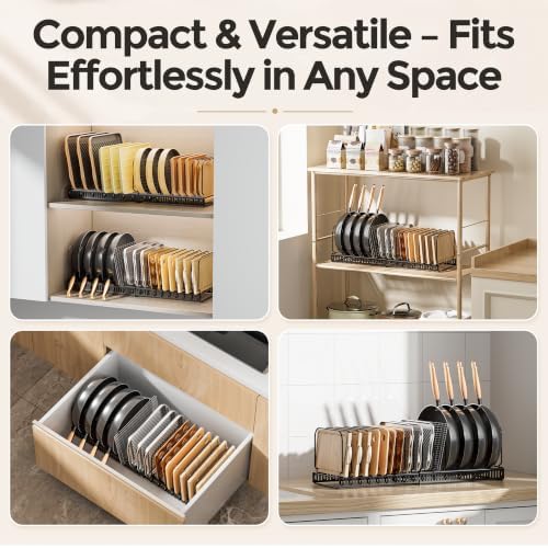 MUDEELA Expandable Cutting Board Organizer Pot Lids Rack 15 Dividers 1-Pack