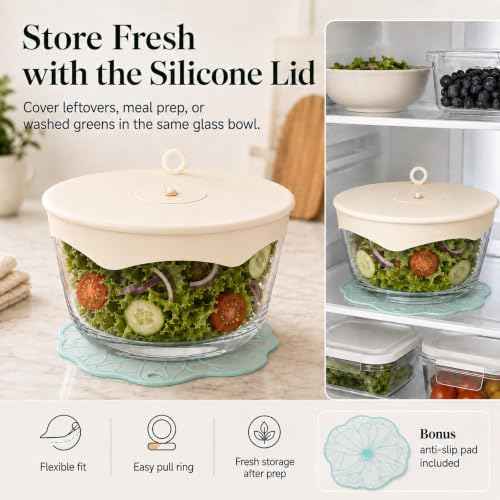 Glass Salad Spinner 3.2 Qt, Small Salad Spinner, Glass Bowl, Pink