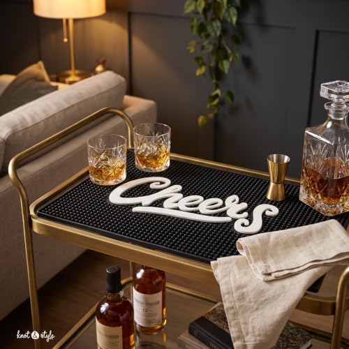 Cheers Bar Mat - 18"x12" Rubber Bar Mat for Home Bar, Wet Bar &
