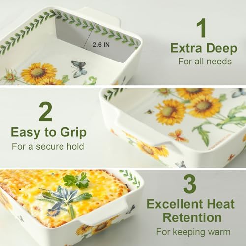 Ceramic Sunflower Baking Casserole Dish Set, 2 Pieces, 8x13 inch