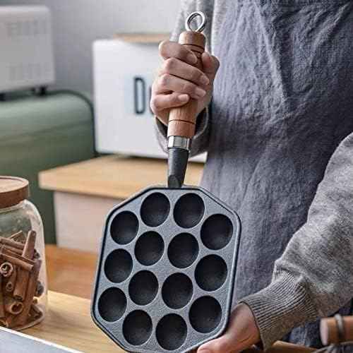 14 Holes Takoyaki Pan, 1.5" Holes Dia Nonstick Cast Iron Octopus Meat Balls Mold Maker, Takoyaki Maker with Detachable Handle, Takoyaki Pan Cast Iron for Home Pancake Baking