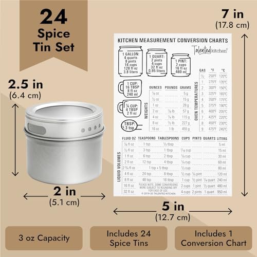 Talented Kitchen 3 oz Magnetic Spice Jars, 24-Pack