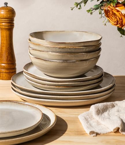 GBHOME Stoneware Dinnerware Sets for 8,24 Piece Rustic Plates and Bowls Set
