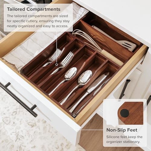 KitchenEdge Acacia Silverware and Utensil Organizer, 10.5 Inch