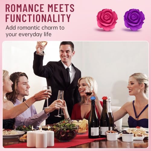 5‐Pack Silicone Wine Stopper Set, Rose Bottle Stopper+Wine Opener